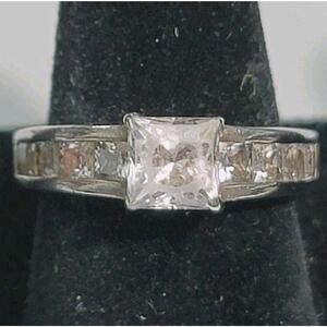 THL Signed 925 Silver Princess Cut Stone CZ Ring Size 6.5